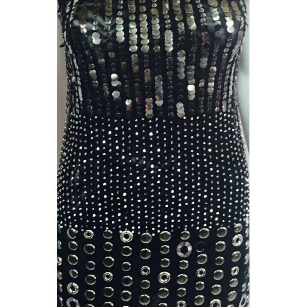 🎉 Alice + Olivia Studded Liquid Gun Metal Dress - Picture 3 of 7
